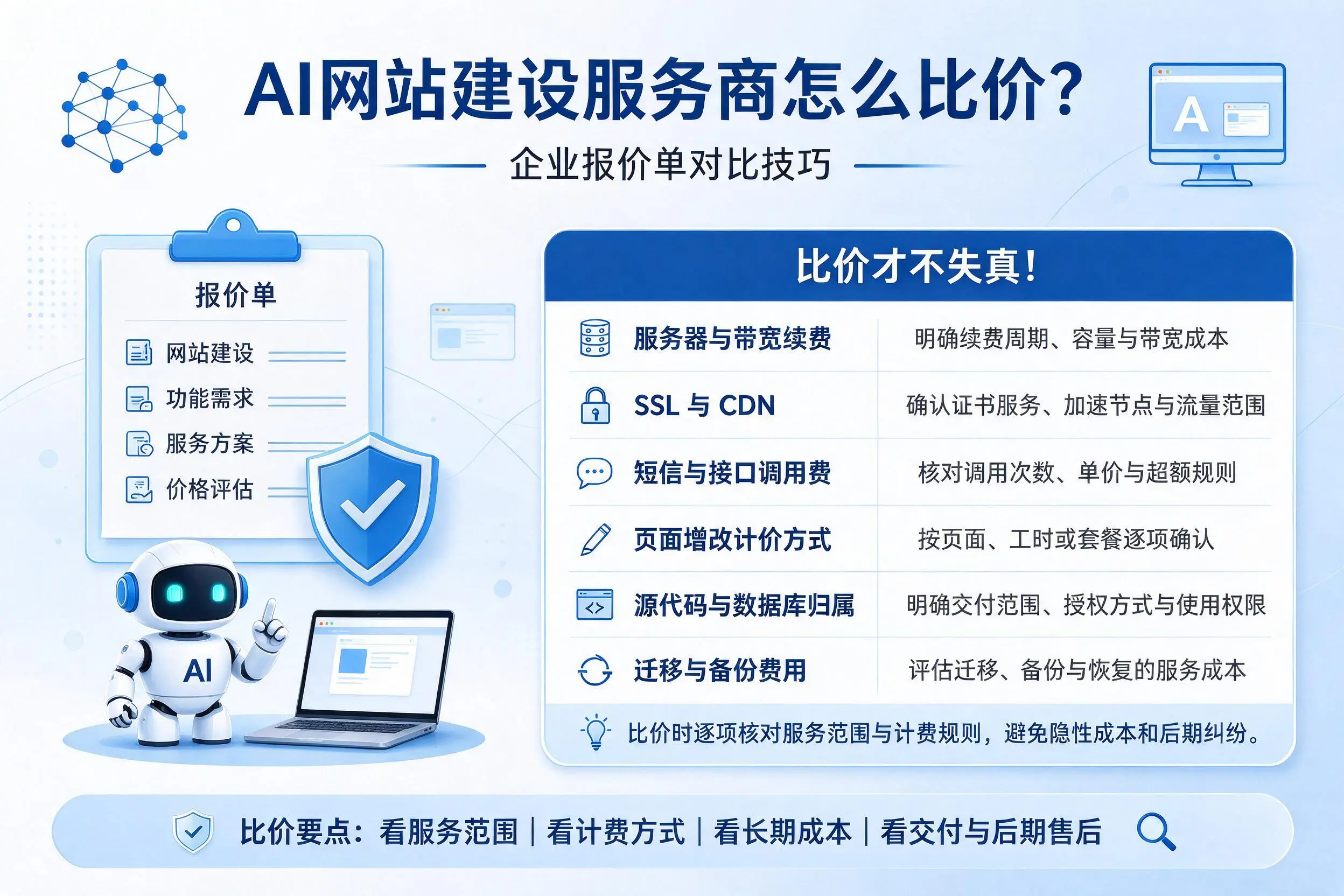 AI网站建设服务商怎么比价？湖州企业报价单对比技巧