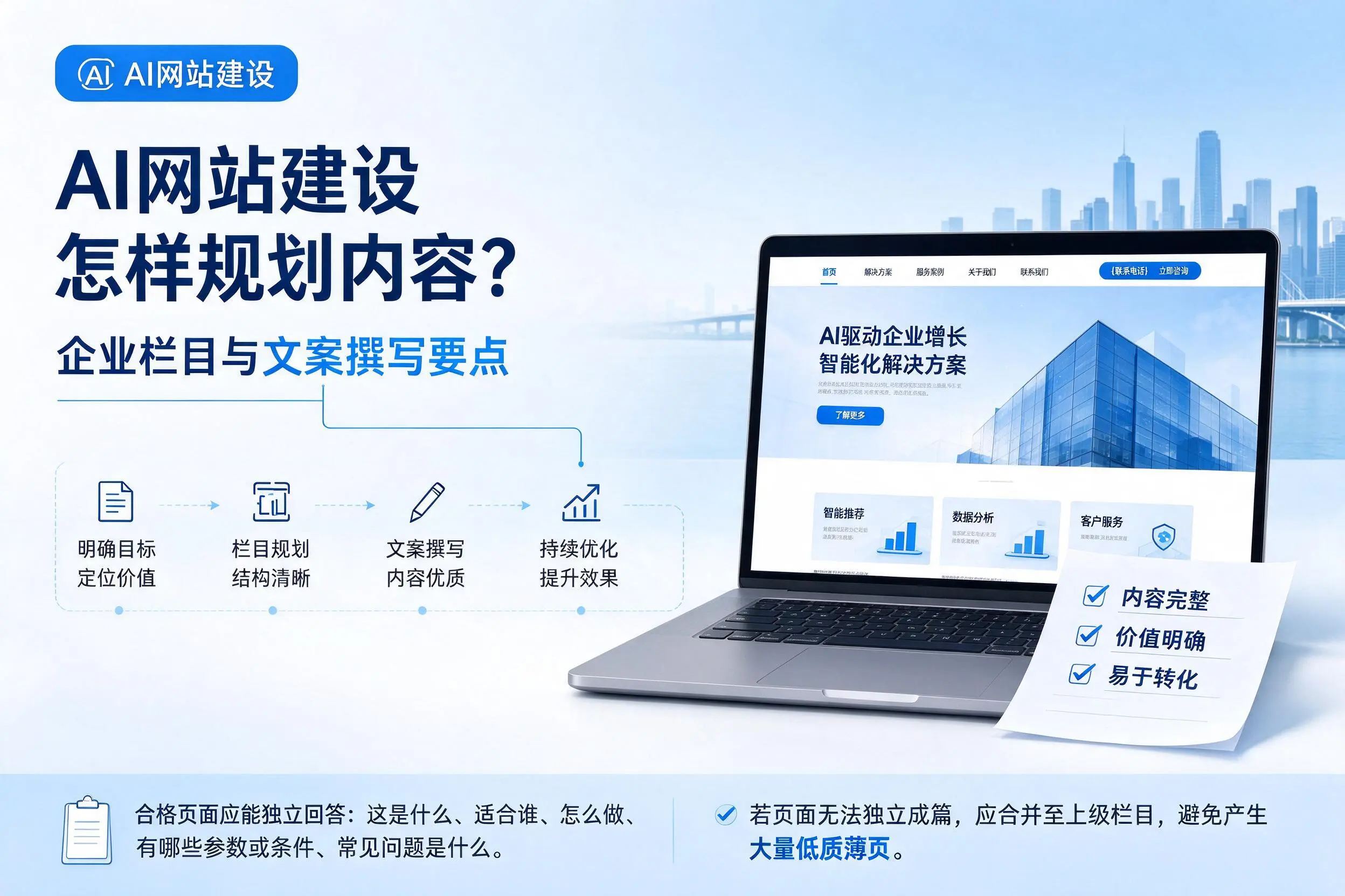 AI网站建设怎样规划内容?湖州企业栏目与文案撰写要点